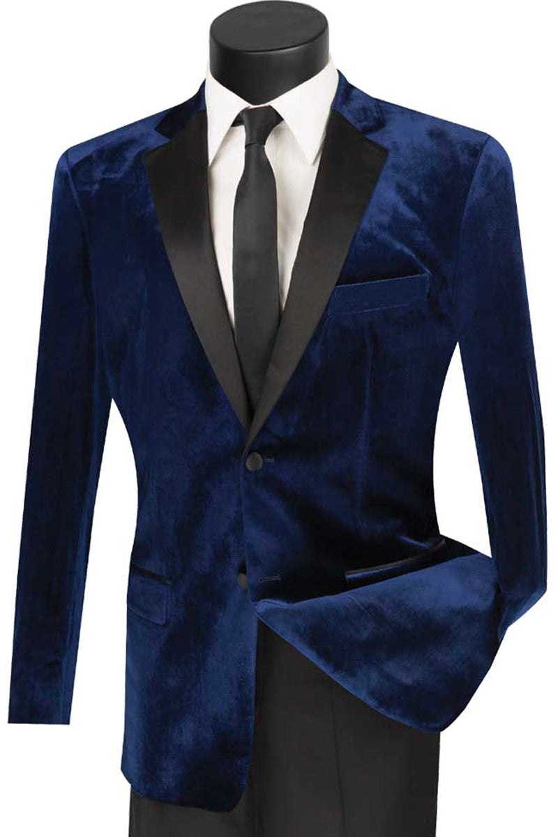 Mensusa Mens Modern Notch Velvet Tuxedo in Navy — MensUSA