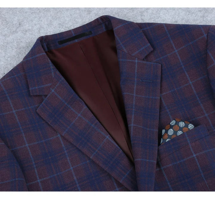 Saco vaquero - Western Sport Coat - Western Blazer - Mens Slim Fit Two Button Sport Coat Blazer In Purple & Blue Windowpane Plaid