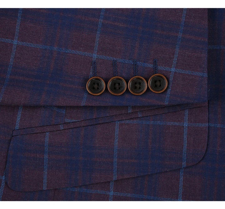 Saco vaquero - Western Sport Coat - Western Blazer - Mens Slim Fit Two Button Sport Coat Blazer In Purple & Blue Windowpane Plaid