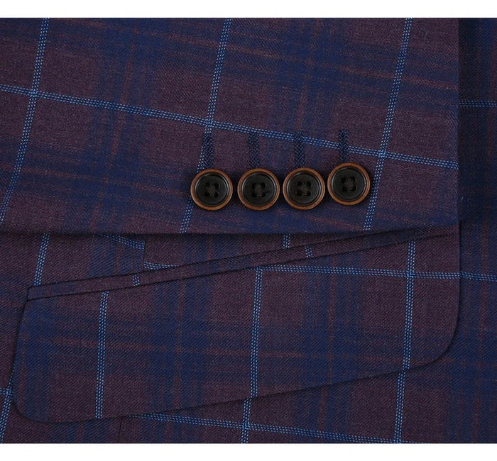 Saco vaquero - Western Sport Coat - Western Blazer - Mens Slim Fit Two Button Sport Coat Blazer In Purple & Blue Windowpane Plaid