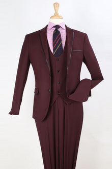 Apollo King "Burgundy Prom 2026 Tuxedo Suit - Men's Slim Fit Two-Button Vested with Trim"