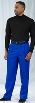 Pacelli Royal Blue Pleated Baggy Fit Dress Pants Unhemmed Unfinished Bottom Men'S Wide Leg Trousers