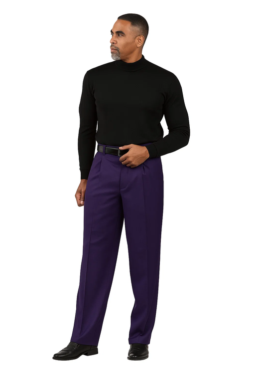 Pacelli Dark Purple Pleated Baggy Fit Dress Pants Men'S Wide Leg Trousers