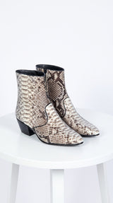 Men’s Natural Python Charro Ankle Boots, Original Full Python Skin LAB Western Dress Boots
