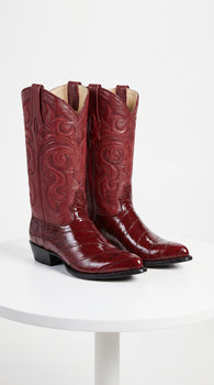 Men’s Burgundy Eel Skin Western Boots, Original Puntal Toe Cowboy Dress Boots