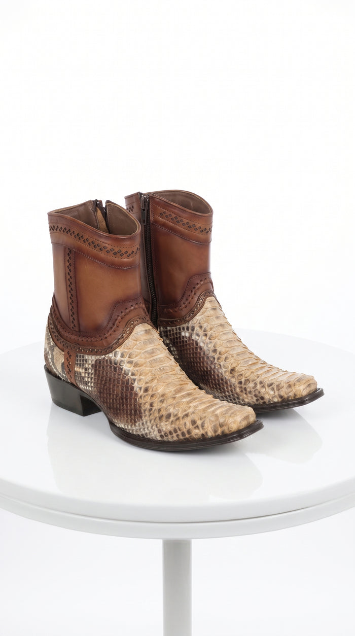 Men’s Los Altos Oryx Python Skin Short Boots, Original Python European Toe Western Dress Boots