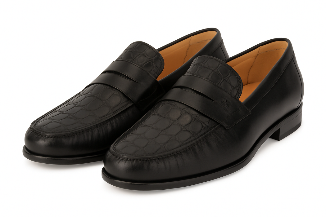Mens Mezlan Sica Crocodile & Calfskin Loafer Dress Shoe in Black