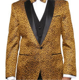 Paisley-200VP Gold Two Toned Paisley Blazer or Tuxedo Suit Vest + Pants Vested + Black Lapel Blazer Looking
