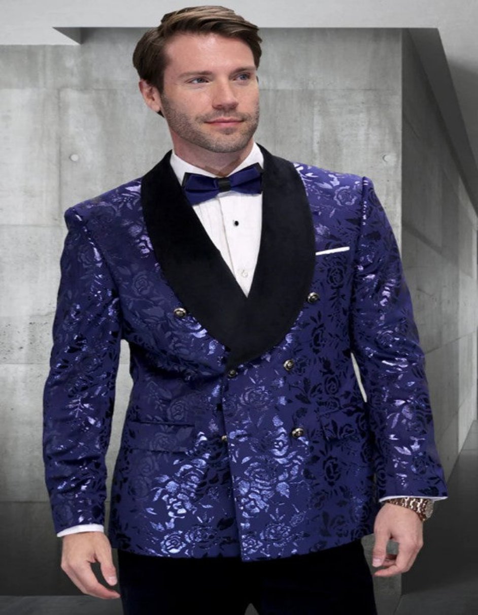 Custom Prom Suit Blue with Silver Rhinestones main image 1