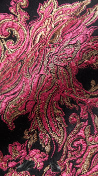 Men’s Fuchsia Pink and Black Floral Paisley Prom Tuxedo Suit, Shawl Lapel Wedding Party Formal Wear