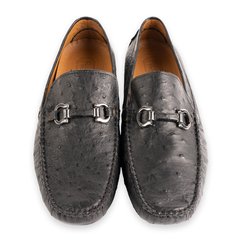 P014 Palm Beach Genuine Ostrich Driver- Black
