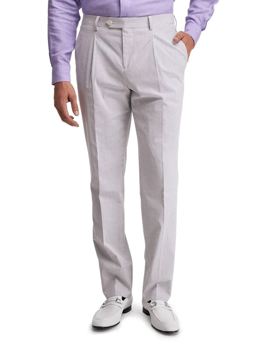 Mens Lavender Seersucker Suit Blazer + Pants Cotton Fabric - Summer Fabric in Purple color