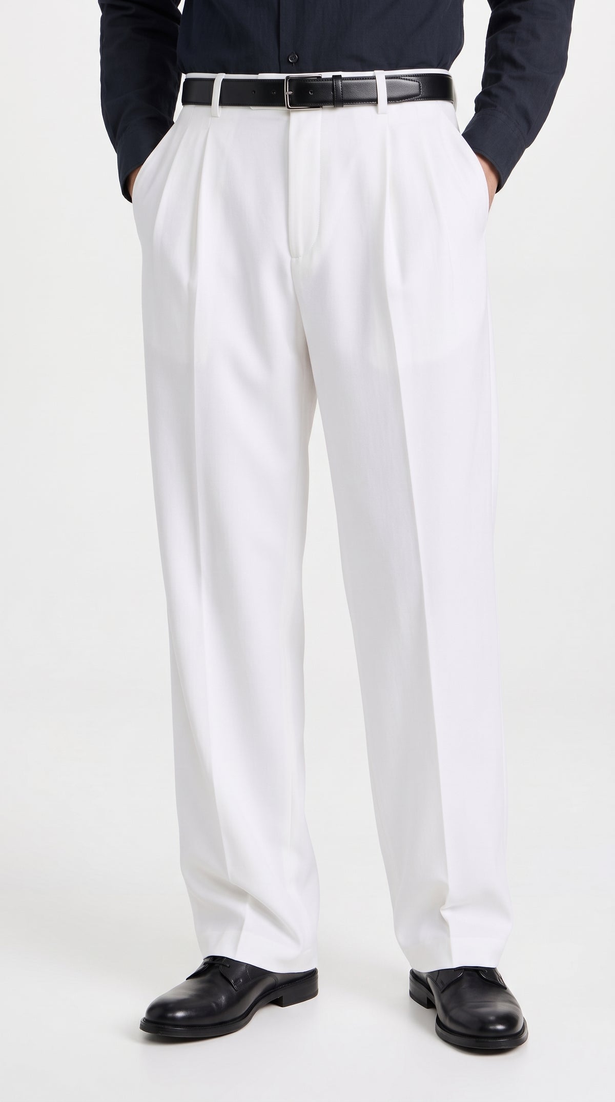 Men’s White Wide Leg Pleated Dress Pants, Baggy Fit Formal Slacks with Unhemmed Bottoms