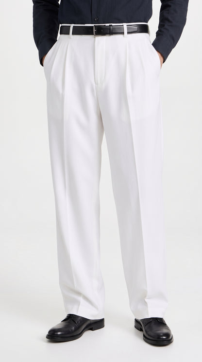 Men’s White Wide Leg Pleated Dress Pants, Baggy Fit Formal Slacks with Unhemmed Bottoms