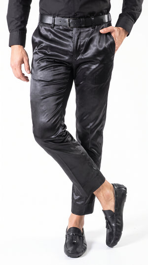 Men’s Black Shiny Dress Pants, Modern Formal Party Pants for Prom and Special Events