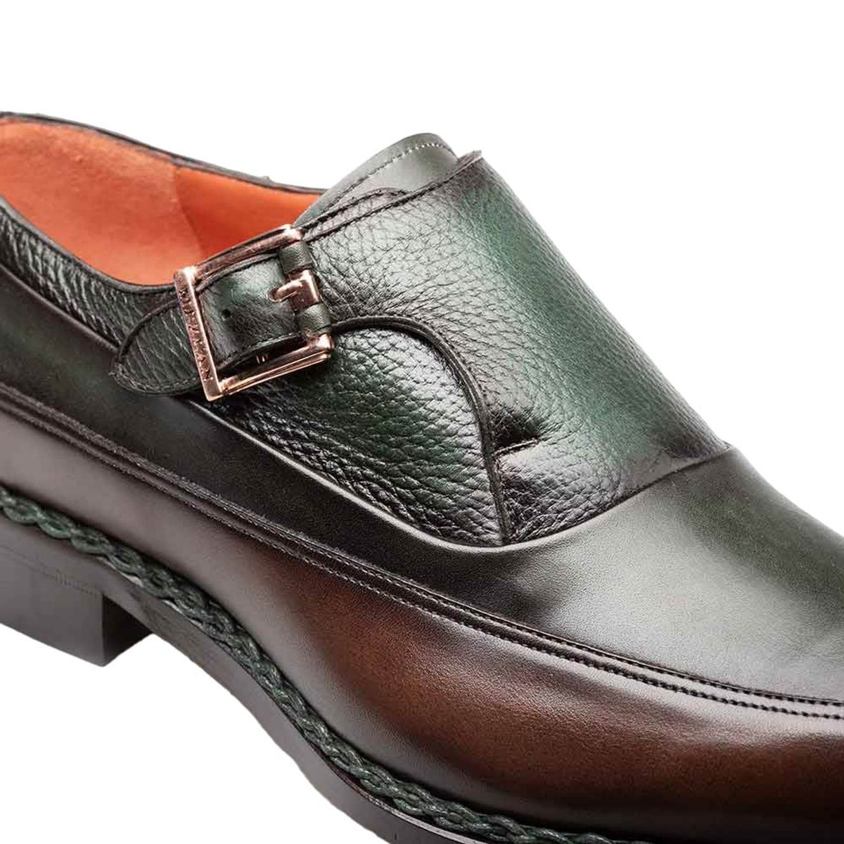 Artesano Men's Chocolate/Forest Patina Calfskin Two-Toned Monk Strap Shoes By Mezlan Made In Spain Brand - Image 5