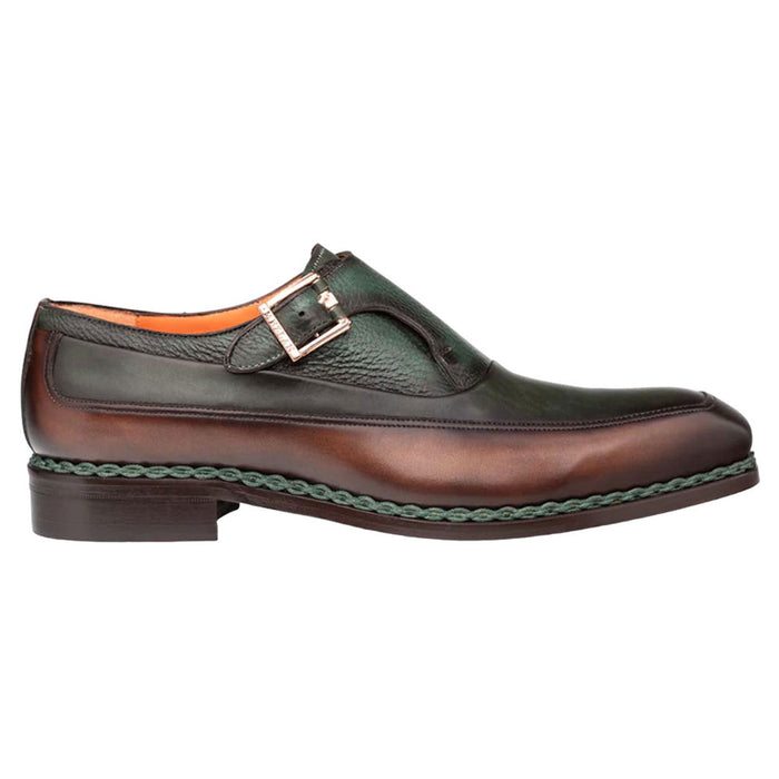 Artesano Men's Chocolate/Forest Patina Calfskin Two-Toned Monk Strap Shoes By Mezlan Made In Spain Brand - Image 2