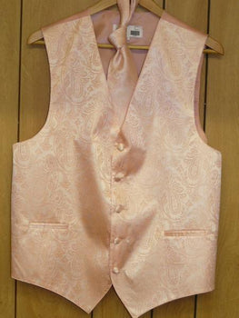PEACH DRESS TUXEDO WEDDING Vest ~ Waistcoat ~ Waist coat & TIE SET Buy 10 of same color Tie For $25 Each - Men's Neck Ties - Mens Dress Tie - Trendy Mens Ties