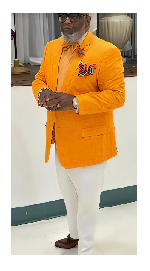 Men’s Mango Orange Blazer White Pants Formal Outfit