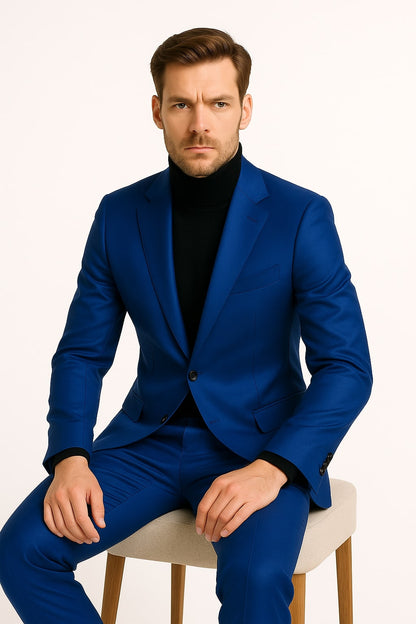 Men's Royal Blue Shiny Satin Suit – 2-Piece Slim Fit Tuxedo with Peak Lapel - Image 3