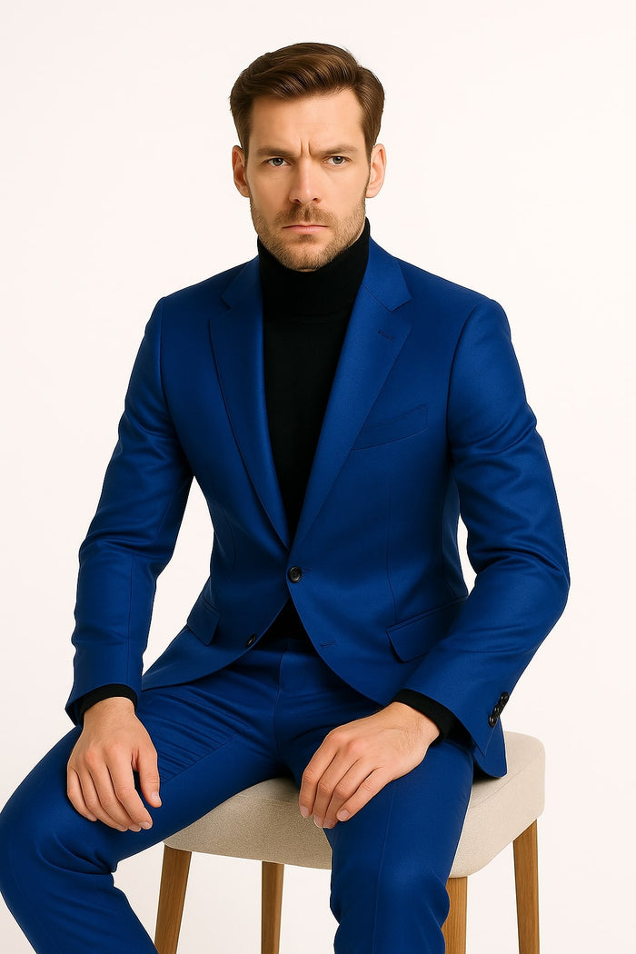 Men's Royal Blue Shiny Satin Suit – 2-Piece Slim Fit Tuxedo with Peak Lapel - Image 3
