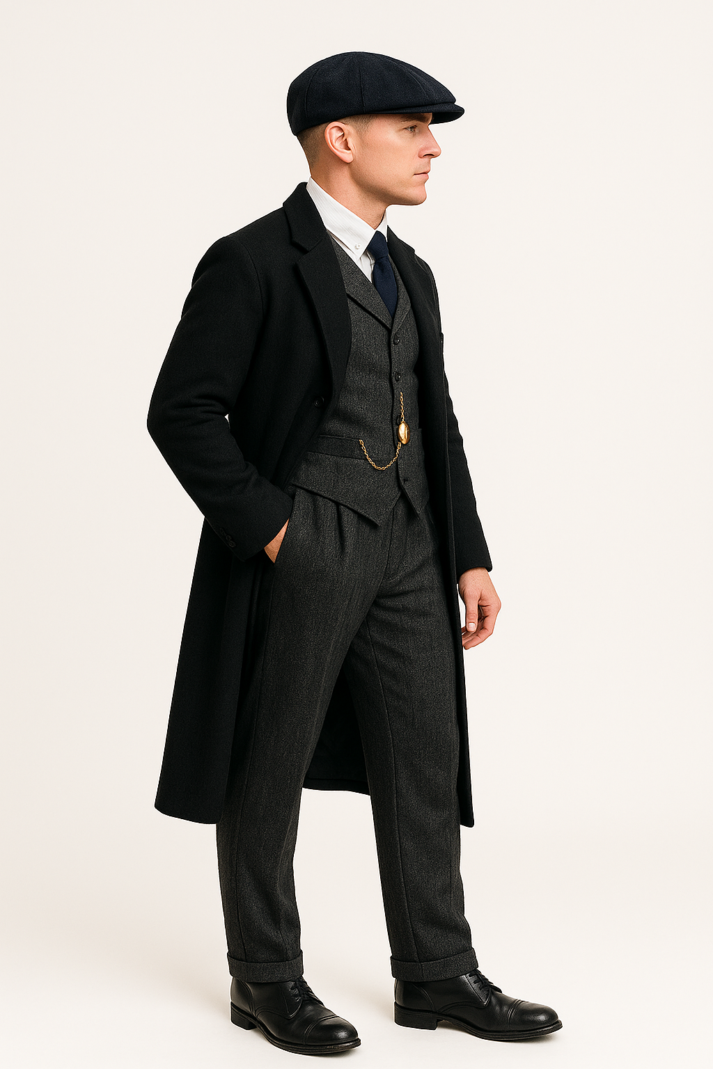 Brand New Quality Peaky Blinders Style Tweed Vested Peaky Blinders Suit - Peaky Blinders Outfit + Overcoat + Hat - Image 2