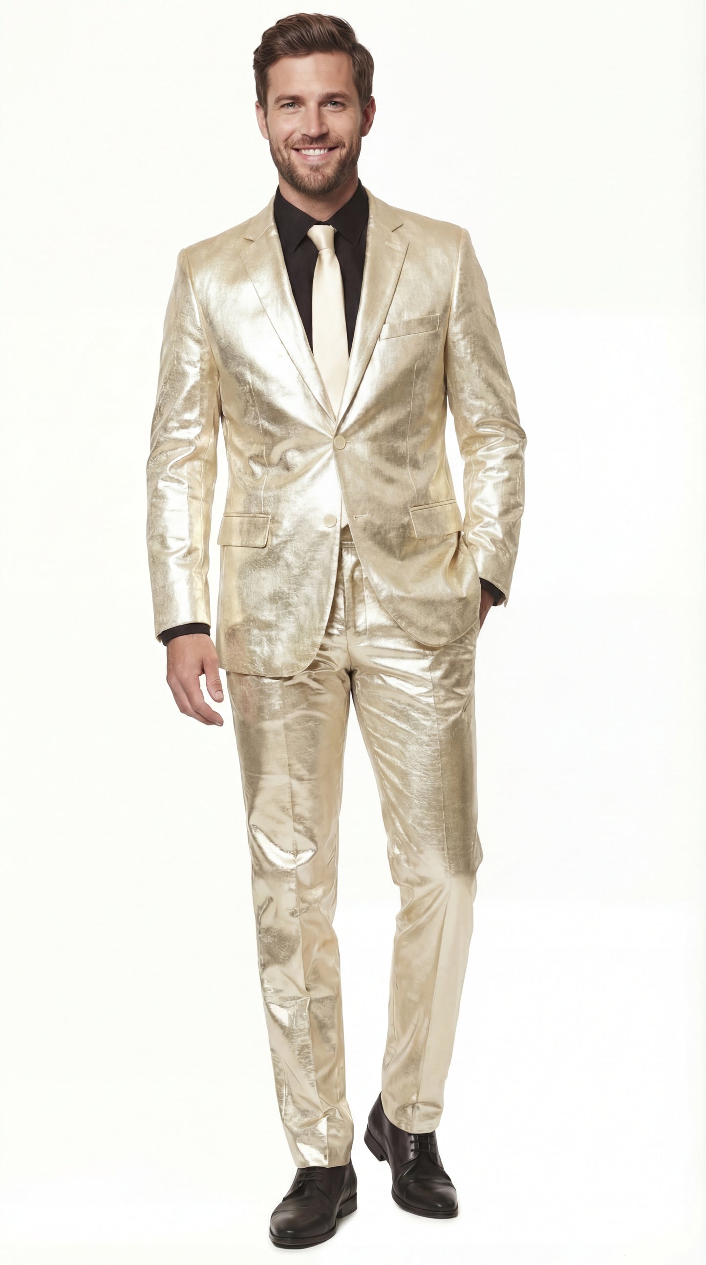 Shiny Metallic Party Champagne Suit