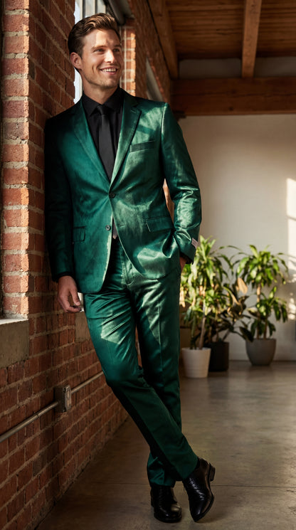 Shiny Metallic Party Emerald Suit