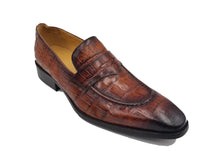 Carrucci Penny Loafer in Alligator-Embossed Calfskin: Whisky & Black