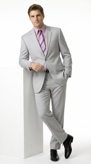 Men’s Silver 2-Button Suit – Classic Formal Wedding, Prom & Business Suit