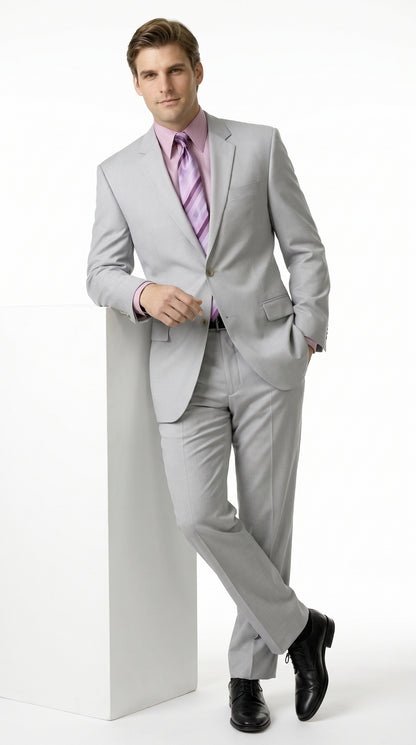 Men’s Silver 2-Button Suit – Classic Formal Wedding, Prom & Business Suit