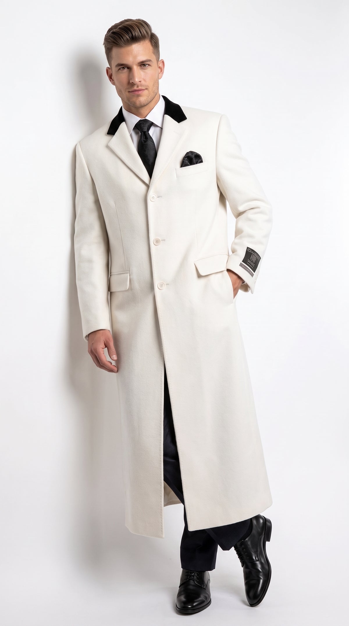 XXIOTTI Men’s White Big & Tall Cashmere Blend Full-Length Top Coat – Formal Overcoat