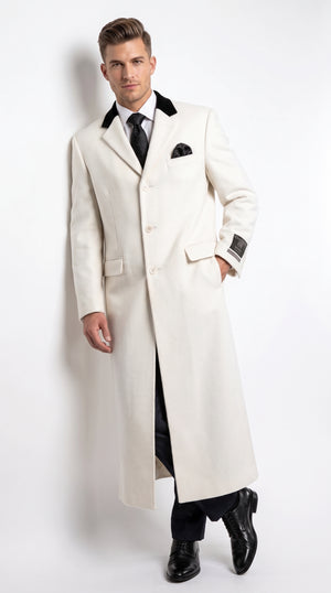 XXIOTTI Men’s White Big & Tall Cashmere Blend Full-Length Top Coat – Formal Overcoat