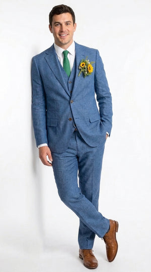 Men's Blue 2-Button Beach Wedding Suit – Modern Fit Coastal Blue Groom & Groomsmen Formal Suit