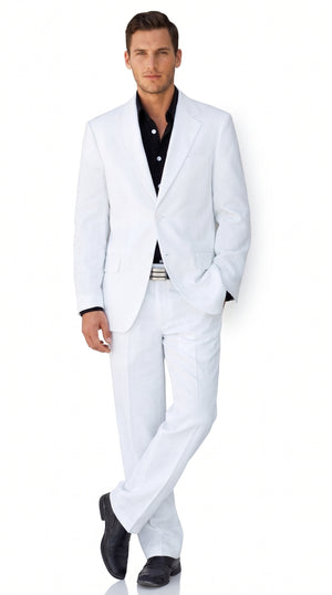 Men’s White 2-Button Suit – Classic Two-Piece Formal Suit with Black Shirt Look
