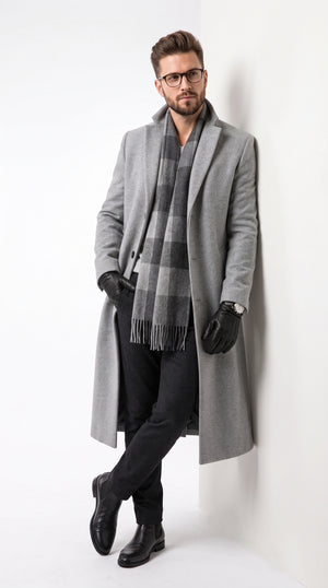 Men's Big & Tall Light Grey Long Wool-Blend Overcoat – Silver Gray Classic Winter Dress Topcoat for Men