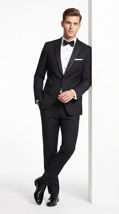 Men's Black Peak Lapel Wedding Tuxedo – Modern Fit Single-Breasted Formal Prom & Groom Tuxedo Suit