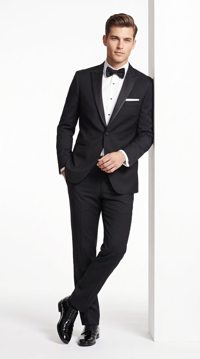 Men's Black Peak Lapel Wedding Tuxedo – Modern Fit Single-Breasted Formal Prom & Groom Tuxedo Suit