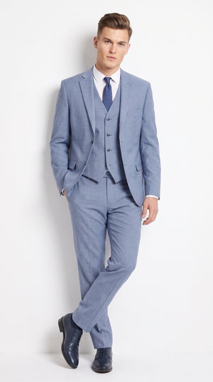 Men's Light Blue 3-Piece Wedding Suit – Dusty Blue Steel Blue 2 Button Vested Formal Groom & Groomsmen Suit