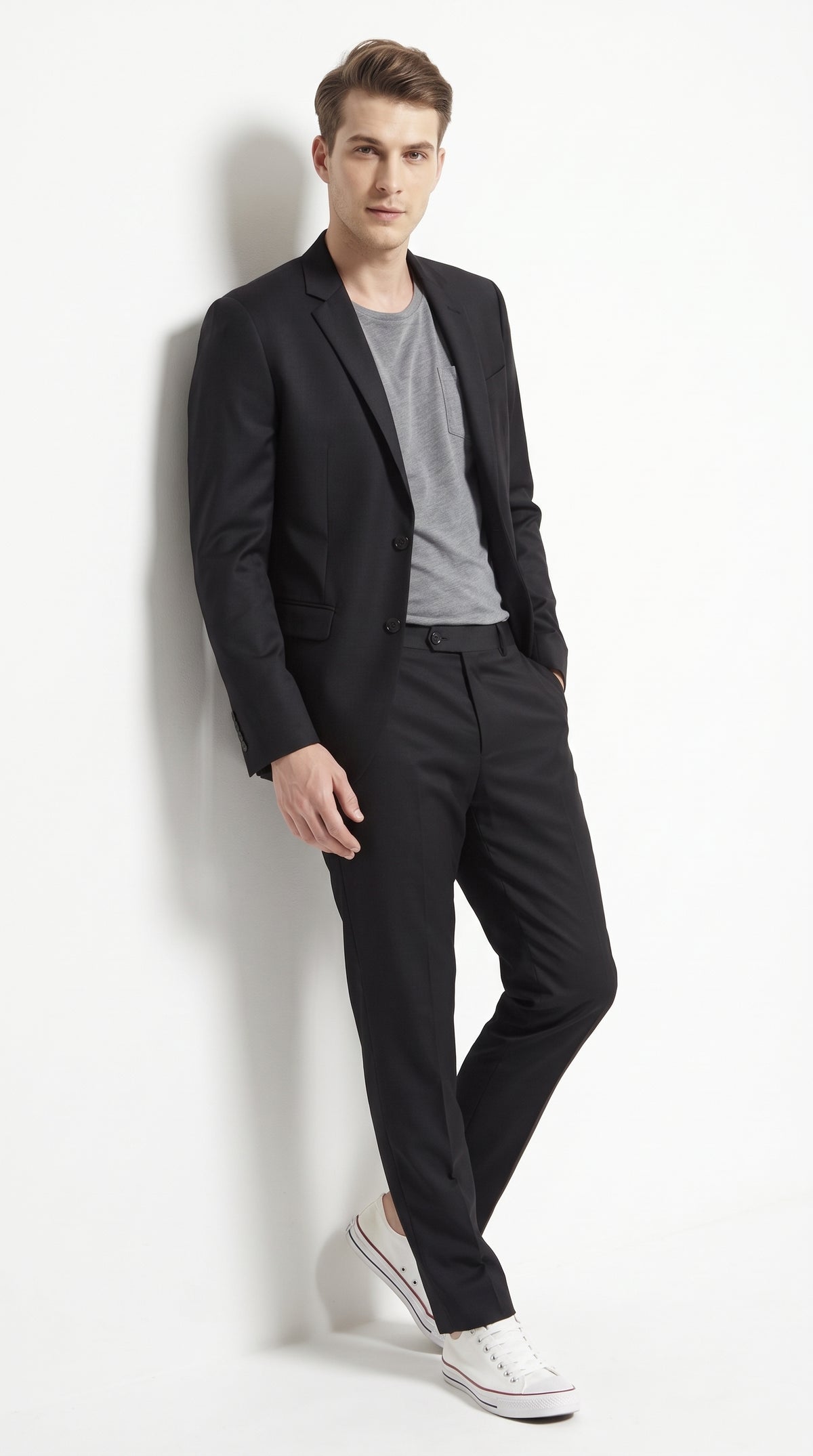 Men's Black Wool Suit – Classic 2 Button Modern Fitted Solid Color Business, Wedding & Formal Suit