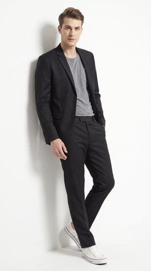 Men's Black Wool Suit – Classic 2 Button Modern Fitted Solid Color Business, Wedding & Formal Suit