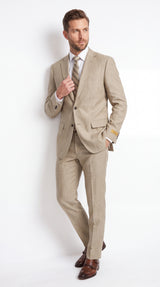 Men’s Beige Big & Tall Linen Suit – 2-Button Summer Wedding & Beach Suit