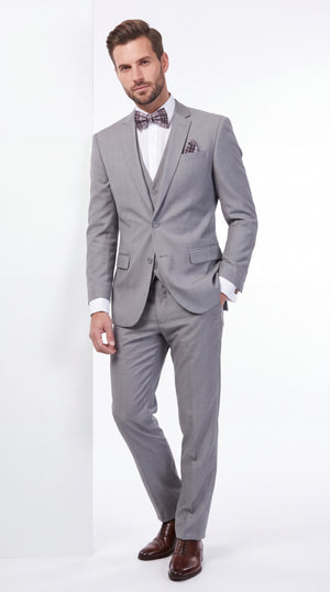 Slim Fit Suit Gray Narrow Lapel LOW VEST Vented European Men'S Slim Fit Suits - Three Piece Suit