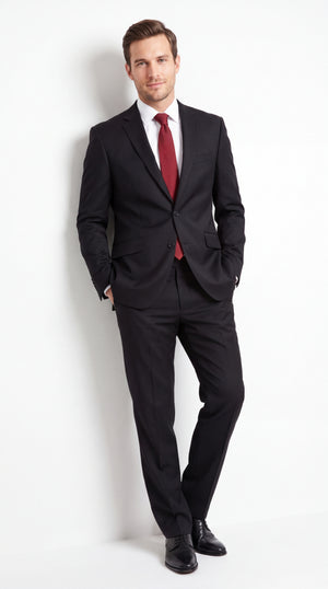 Men's Black Slim Fit Worsted Wool 2-Piece Suit – Classic 2-Button Business, Wedding & Formal Dress Suit