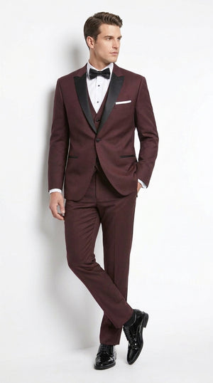 Men's Burgundy Designer Wedding Tuxedo – Ike Behar Marbella 3-Piece Black Peak Lapel Formal Tuxedo Suit