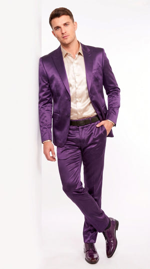 Men’s Shiny Purple Suit – Modern Fit 2-Piece Fashion Suit for Prom, Wedding & Party
