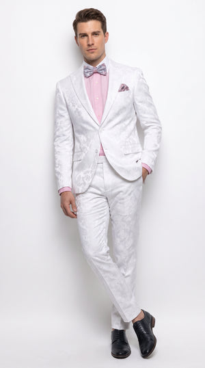 Men’s White Paisley Floral Suit – 2-Piece Wedding, Prom & Party Jacket and Pants
