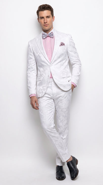 Men’s White Paisley Floral Suit – 2-Piece Wedding, Prom & Party Jacket and Pants