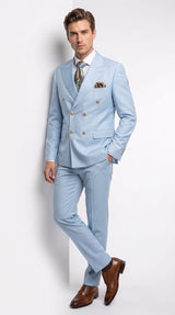 Rossi Man Men’s Blue Double-Breasted Suit – Peak Lapel Formal Wedding & Prom Suit