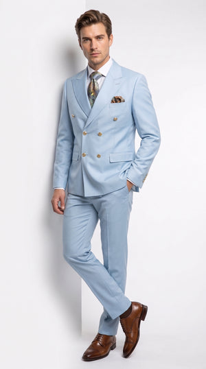 Rossi Man Men’s Light Blue Double-Breasted Suit – Peak Lapel Formal Wedding & Prom Suit
